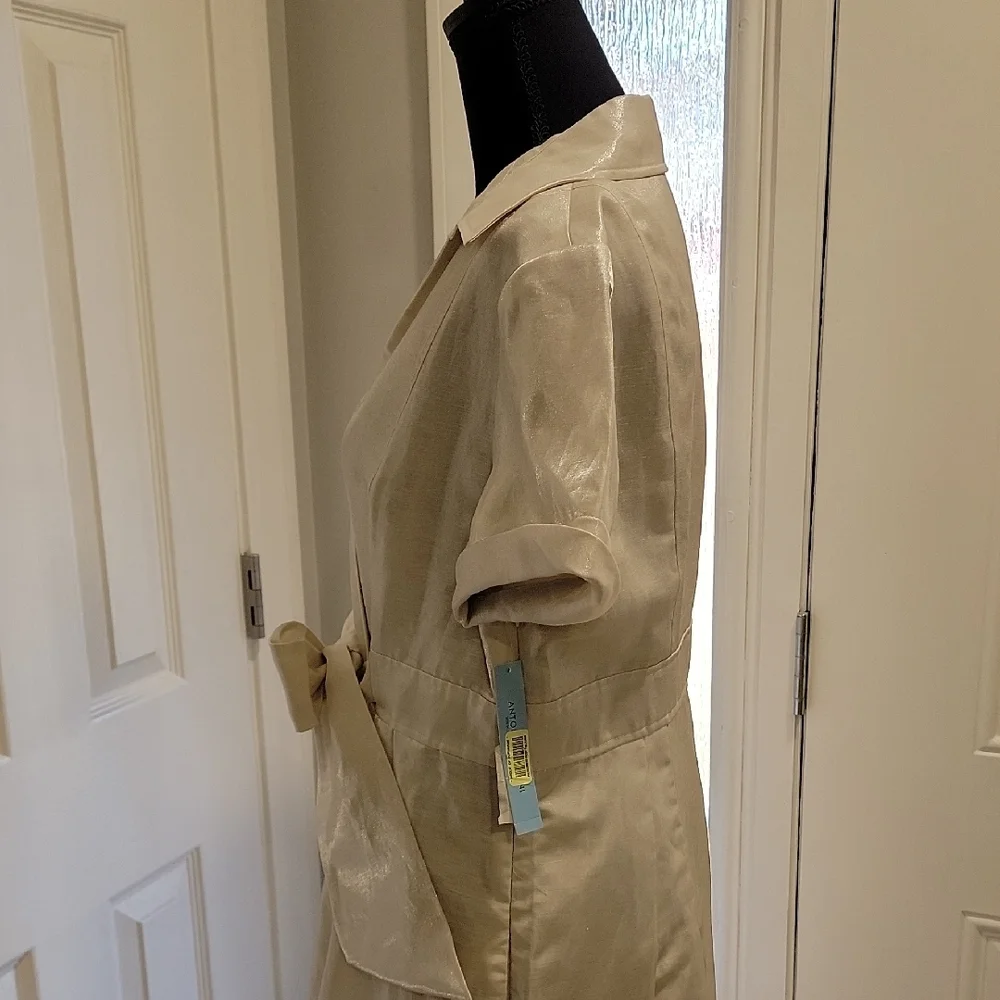 ANTONIO MELANI Cream Metallic Sheen Faux Wrap Dress - Picture 4 of 14